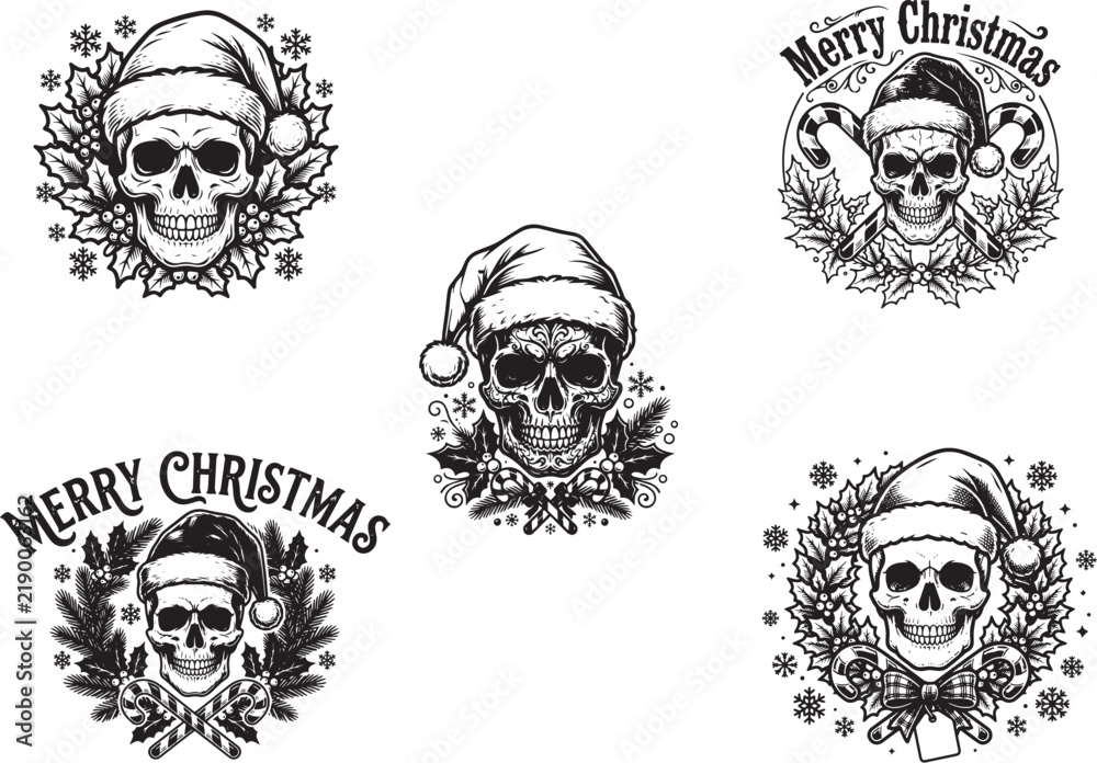 Fototapeta premium Merry Christmas Skull SVG