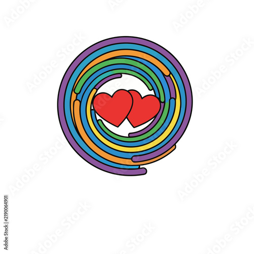 Two Hearts Inside a Colorful Swirl