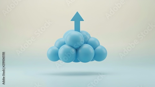 Obraz na płótnie 3D blue cloud computing shape with upward arrow symbol for data upload and technology concept