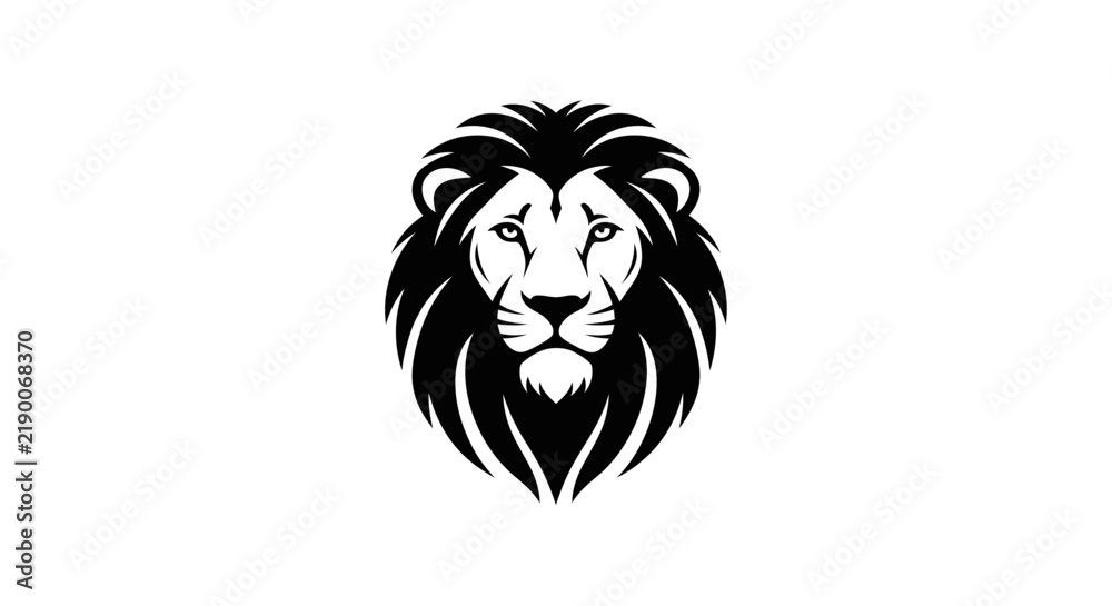 Fototapeta premium A sleek black and white vector illustration of a lion's head with detailed mane and facial features, perfect for logos or designs.