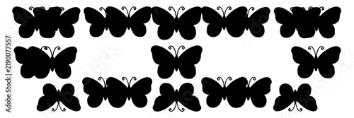 Butterfly Pattern Icons Set, Symmetrical Design Elements. Black Silhouette Illustrations