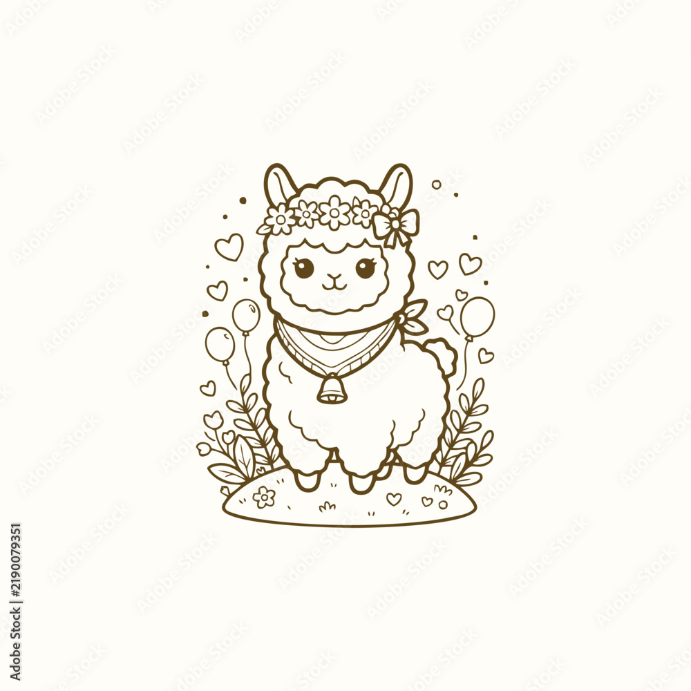 Fototapeta premium cute alpaca animal doodle design