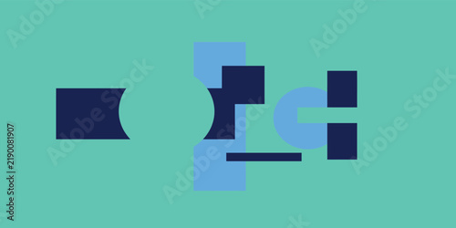 Abstract Geometric Blue Shapes on Turquoise Background