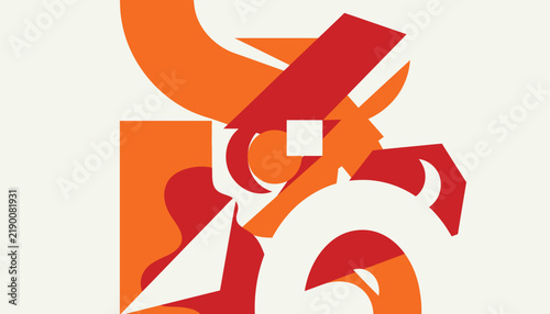 Abstract Geometric Orange and Red Shapes Composition on White Background