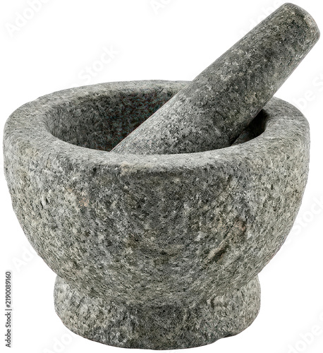 Принти на полотні Grey granite mortar and pestle kitchen tool set.