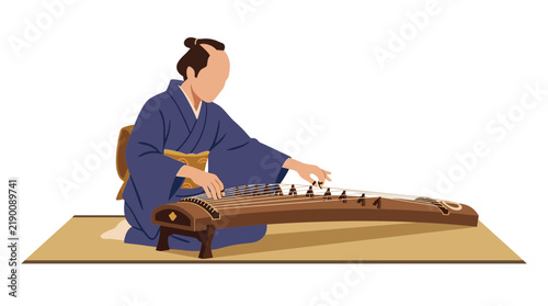 Konstfotografi Japanese Man Playing Traditional Koto Instrument Isolated