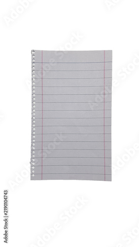 Fotografía Lined notebook paper with spiral holes, blank ruled stationery page on white bac
