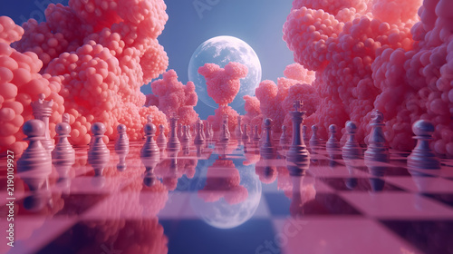 3d chess colourful illustration 