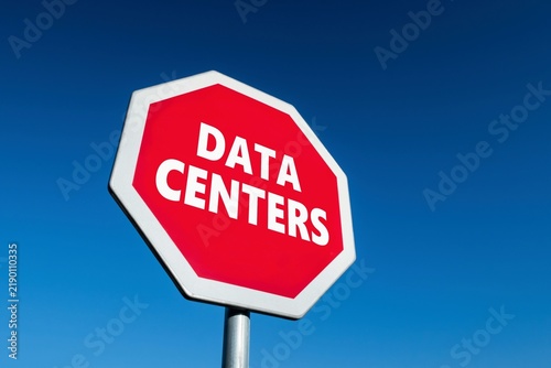 Stop DATA CENTERS traffic sign to caese building AI factories