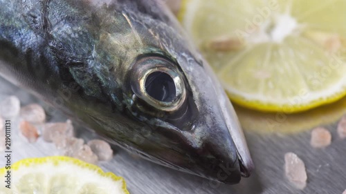 Freshly caught fish with sliced lemon and coarse salt