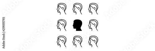Profile Head Icons Set, Minimalist Design with One Filled Head. Abstract People Illustration, Vector Graphic