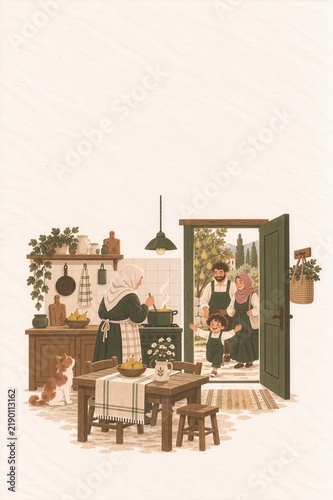 Family Welcoming Home in a Cozy Countryside Kitchen
