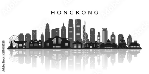 Canvas Print Hongkong China Landmarks City Skyline Silhouette Illustration Editable