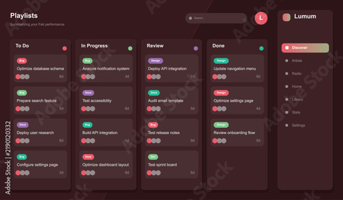Modern digital kanban board with task management categories Vector