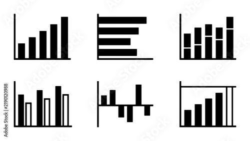 Black and white bar chart icons, simple graphics, business analysis