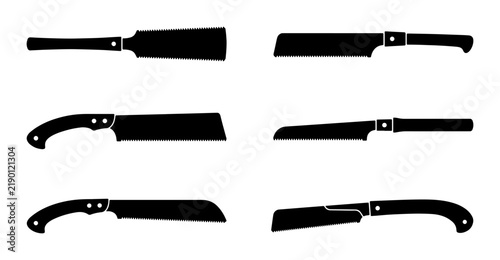 Canvastavla Black hand saws collection, woodworking tools silhouettes, graphic