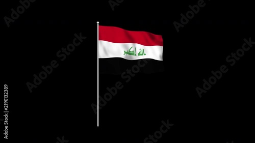 Animation of the Iraq flag fluttering on a flagpole against a transparent background in 4K