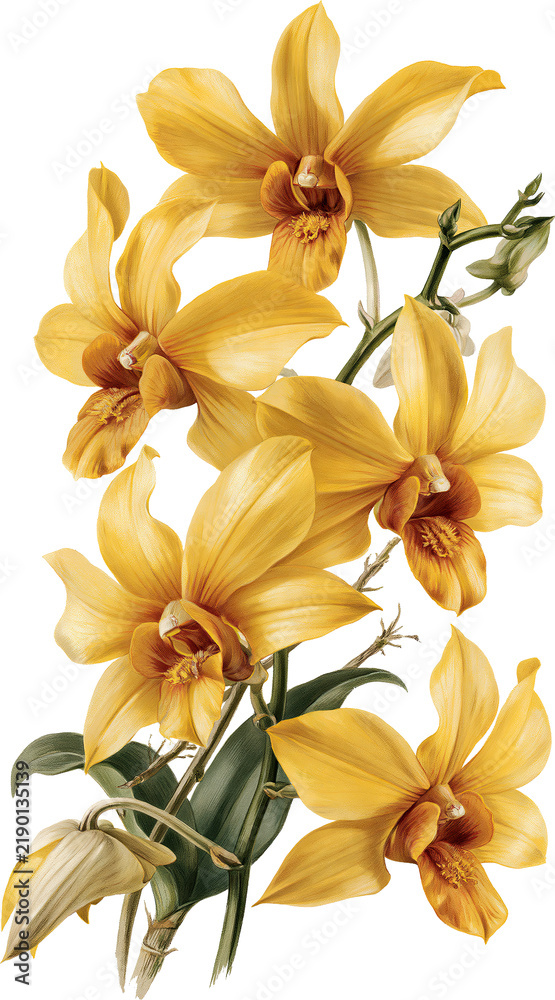Fototapeta premium Slender gold orchid spray with sparse blooms