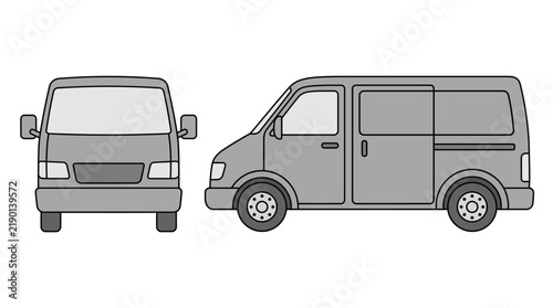 Flat vector illustration of cargo van front and side views.
