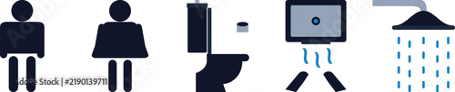 Collection of 5 Restroom and Bathroom Icons isolated on transparent background