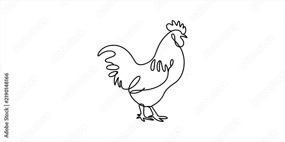 Fototapeta premium Continuous single line drawing of a rooster standing in a simple minimal style
