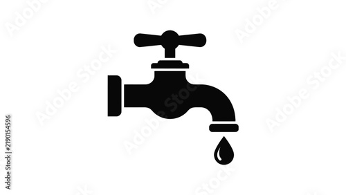 Minimalist vector illustration of water tap faucet graphic design featuring a single falling liquid drop icon