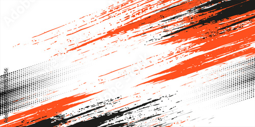 Orange White Black Diagonal Grunge Halftone Abstract Background