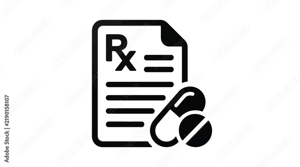 Fototapeta premium Medical prescription document and medication pills represented as a clean black and white vector graphic design