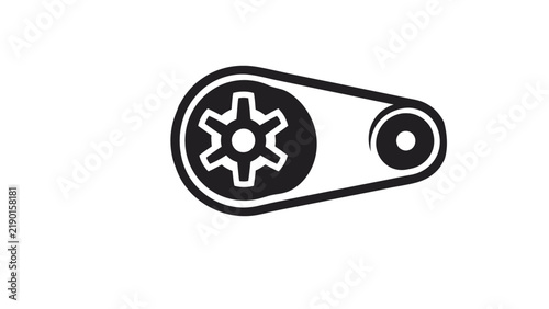 Minimalist black vector graphic showing mechanical gears connected by a sturdy belt for industrial design projects