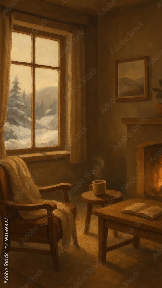Obraz premium Cozy winter cabin scene mobile wallpaper