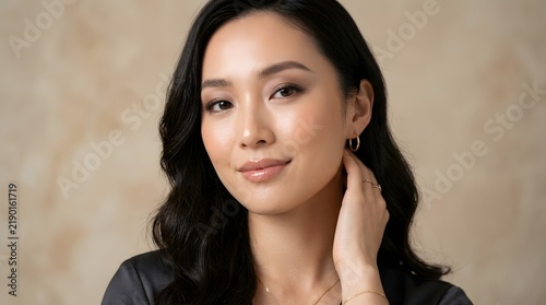 Young Brunette Woman Portrait with Natural Beauty, Smiling Expression, Beautiful Face, Brown Eyes, Stylish Hair and Elegant Fashion Makeup Close Up Photography