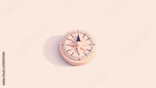Obraz na płótnie Compass rests upon soft pink surface. Shadow suggests light source above, right. Simple design, navigation tool.