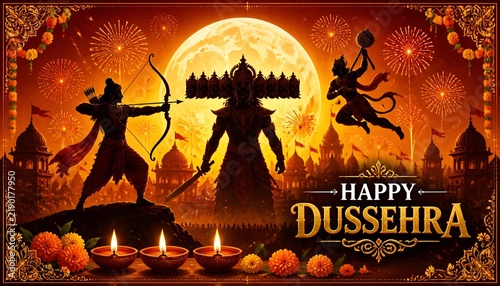 Happy Dussehra and Subh Vijayadashami with ravan dahan