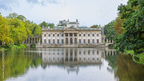 Neoclassical Palace on the Isle reflects in Lazienki Park water