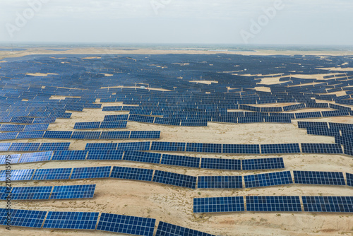 Desert photovoltaic panels, aerial view of a solar photovoltaic power station