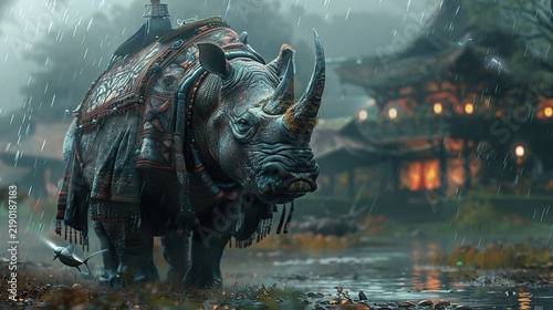 Adorable Rhinoceros Wearing Stylish Clothes Standing on a Bright City Street