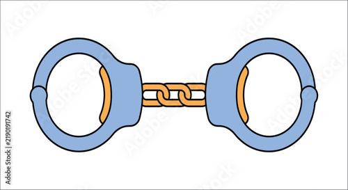 Foto Handcuffs with a metal chain are depicted in a flat colorful vector illustration