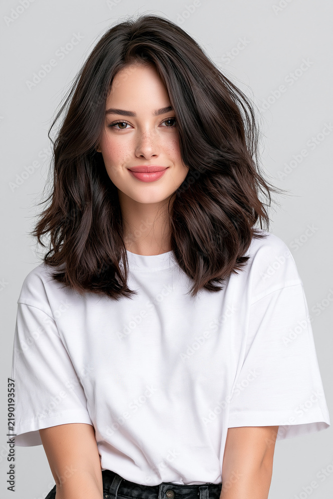 Fototapeta premium cute attractive girlfriend waving isolated in full length portrait, charming young woman waving with friendly smile isolated, beautiful female model posing and waving on clean background