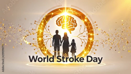 World stroke day animation featuring golden brain and family