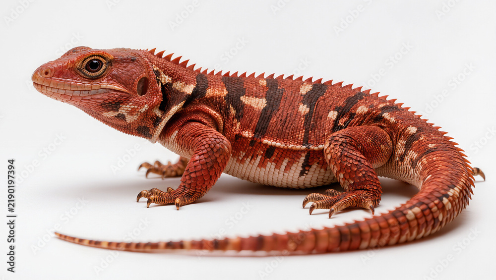 Fototapeta premium Red Ackie Monitor Lizard Isolated on Seamless White Background