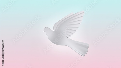 Elegant White Dove in Flight Symbolizing Peace and Hope against Pastel Background