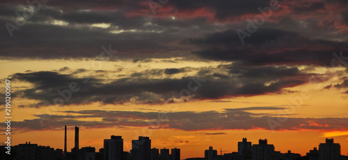 Pink dusk clouds over the Minsk skyline