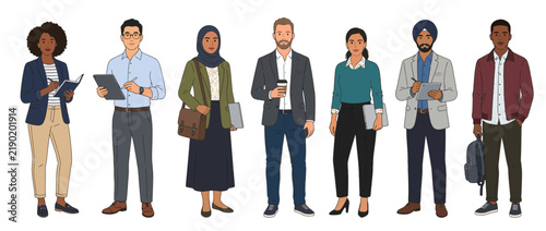 Diverse Business Team Standing Together, Professional People in Casual Office Attire