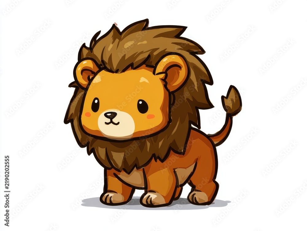 Fototapeta premium Cute Little Lion Standing On White Background Pixel Art Illustration