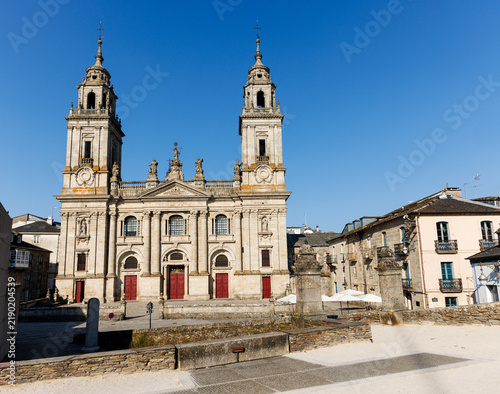 Bild auf Leinwand Neoclassical Facade of Lugo Cathedral, Praza Santa Maria, Lugo, Spain