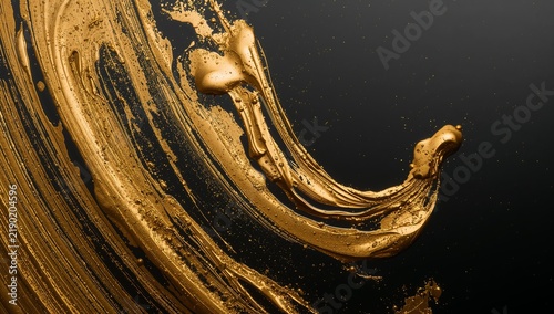 Dynamic Abstract Art with Metallic Gold Swirls and Black Background
