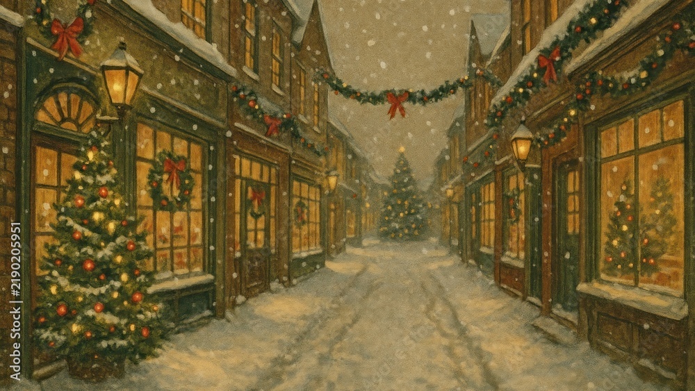 Fototapeta premium Charming snowy festive street desktop wallpaper