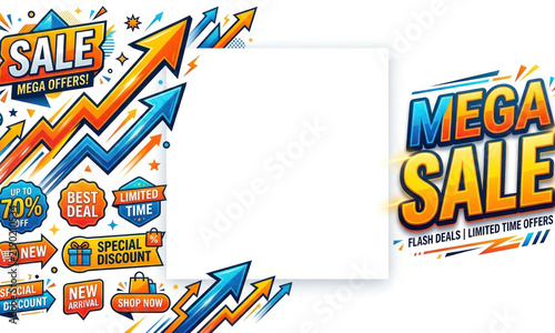 Obraz na płótnie Mega Sale, Big Discount, Shop Now, Arrows, Offers