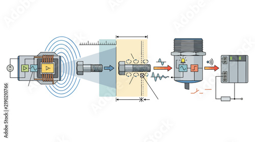Фотография Ultrasonic sensor measuring bolt elongation for industrial quality control