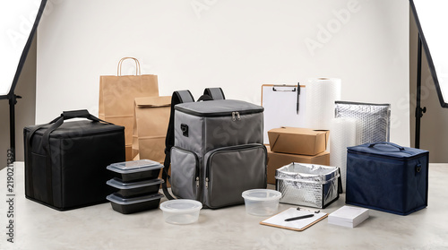 Blank Insulated Food Delivery Bag and Takeaway Packaging Mockup